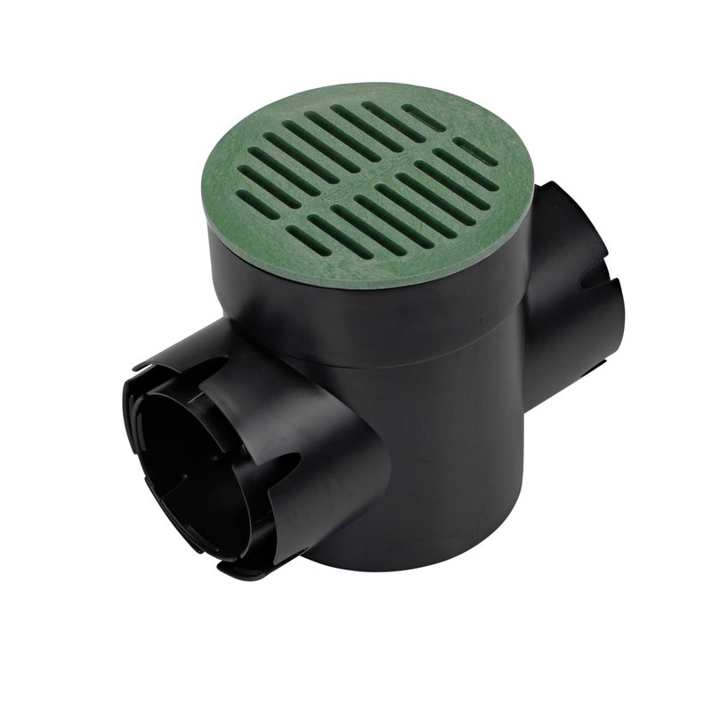 NDS 201 Round Spee-D Catch Basin Drain, 2 Outlets, Connects to 3-Inch and 4-Inch Drain Pipes, Manages Light Water Flows, 6-Inch, Plastic, Black - Image 2